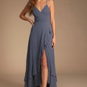 Lulus In Love Forever Granite Blue Lace-Up High-Low Maxi Dress